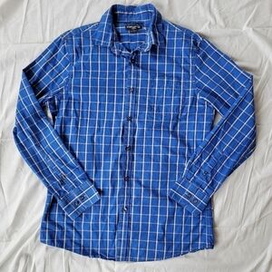 Liz Claiborne men blue checked pattern slim fit long sleeve button down M